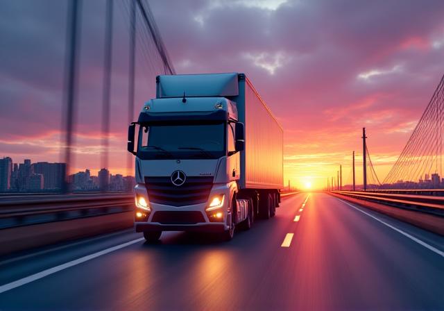 Truck driving during sunset in the Southeast fleet