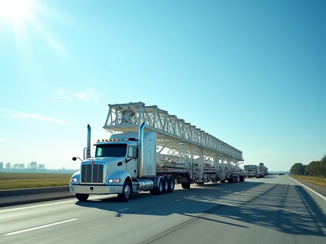 Heavy duty bridge crane components on a trailer