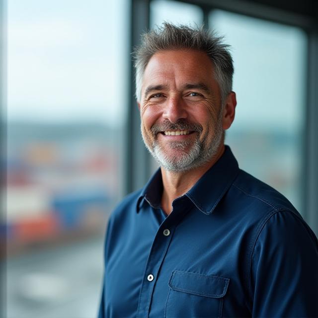 Senior Logistics Consultant Dave standing confidently in a professional logistics environment